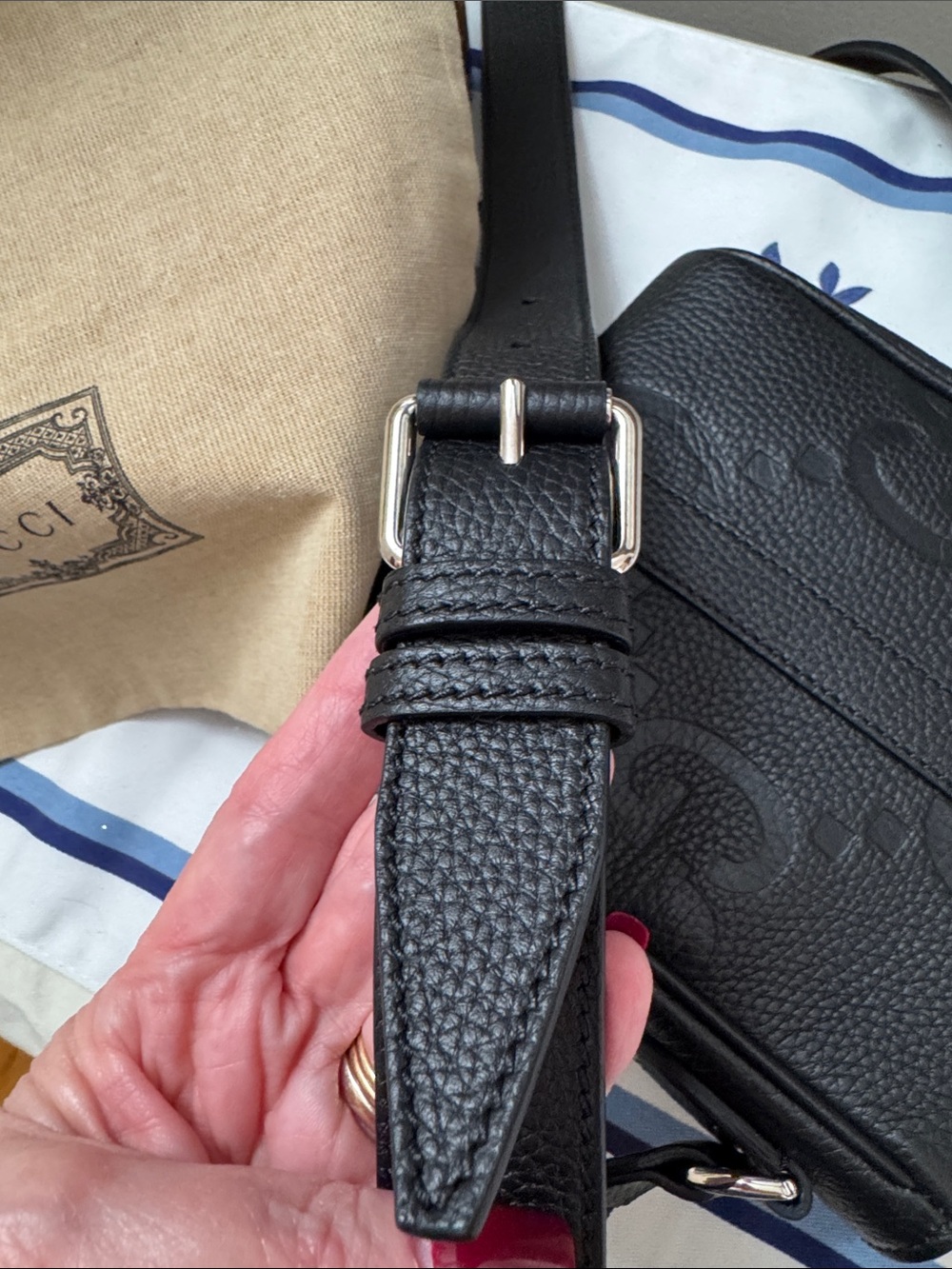 Gucci Jumbo GG Small Black Embossed Leather Messenger Bag - Picture 7 of 13